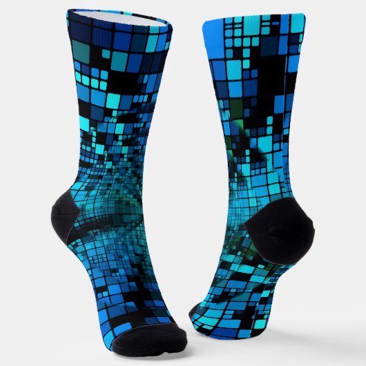 Futuristische blauwe pixelmatrix sokken (Gebogen)