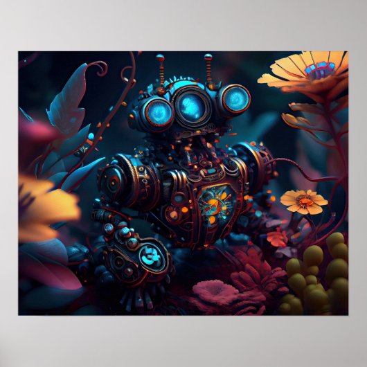 Futuristische Bloemen Robot Poster (Voorkant)