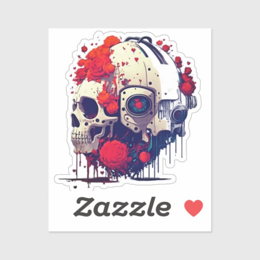 Futuristische Bloemen Schedel & Robot Fusion Sticker (Vel)