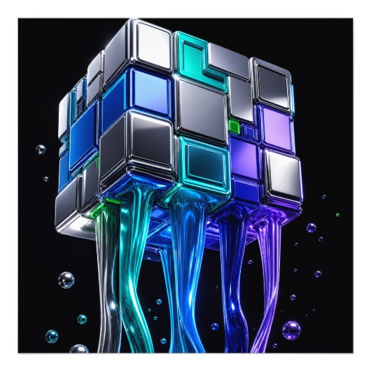 Futuristische Chrome Puzzel Kubus Foto Afdruk (Voorkant)