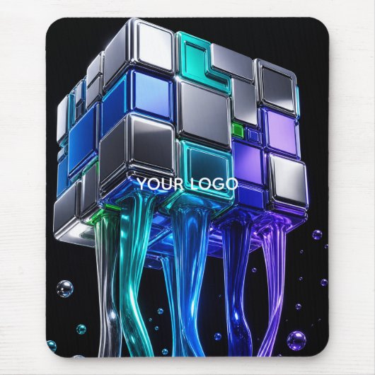 Futuristische Chrome Puzzel Kubus Muismat (Voorkant)
