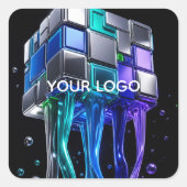 Futuristische Chrome Puzzel Kubus Vierkante Sticker (Voorkant)