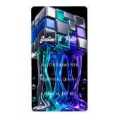 Futuristische Chrome Puzzelkubus Etiket (Voorkant)