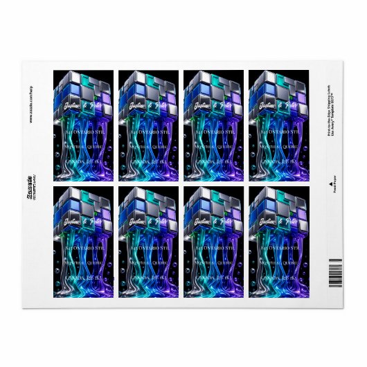 Futuristische Chrome Puzzelkubus Etiket (Full Sheet)