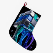 Futuristische Chrome Puzzelkubus  Grote Kerstsok (Voorkant (Hangend))