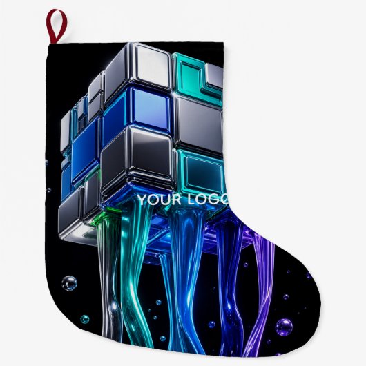 Futuristische Chrome Puzzelkubus  Grote Kerstsok (Voorkant)