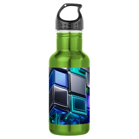 Futuristische Chrome Puzzelkubus  Waterfles (Voorkant)