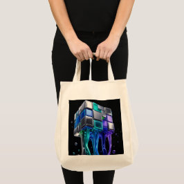 Futuristische Chroom Puzzel Kubus Tote Bag