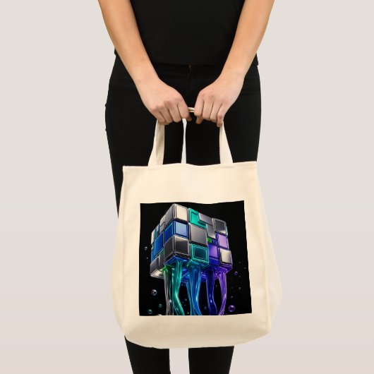 Futuristische Chroom Puzzel Kubus Tote Bag (Voorkant (product))