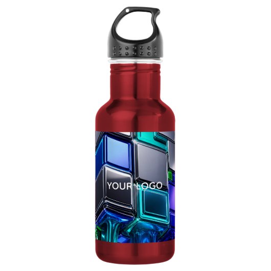 Futuristische Chroom Puzzel Kubus Waterfles (Voorkant)