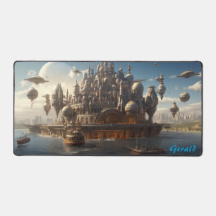 Futuristische Citadel op het Steampunk Zeegezicht Bureaumat