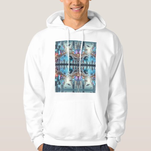 Futuristische City Basic Hoodie met capuchon (Voorkant)