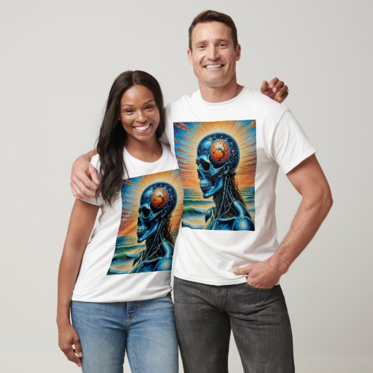 Futuristische Cosmic Skull Art T-shirt Ocean Sunse (Unisex)