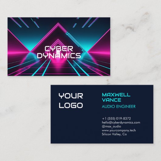 Futuristische Cyber Tech Neon Synthwave Dj Visitekaartje (Voorkant / Achterkant)