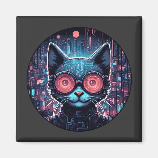 Futuristische cyberkat magneet (Voorkant)