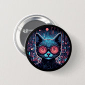 Futuristische cyberkat ronde button 5,7 cm (Voorkant /achterkant)