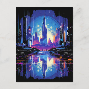 Futuristische Cyberpunk City Skyline Aankondigingskaart