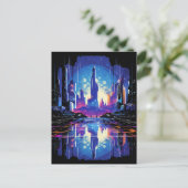 Futuristische Cyberpunk City Skyline Aankondigingskaart (Staand voorkant)