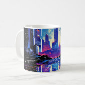 Futuristische Cyberpunk City Skyline Koffiemok (Voorkant links)