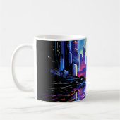 Futuristische Cyberpunk City Skyline Koffiemok (Links)