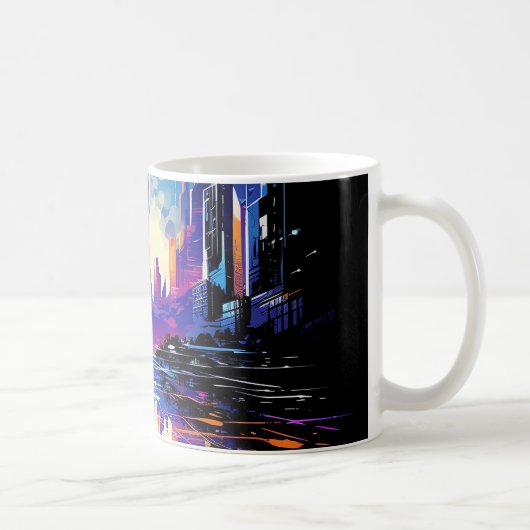 Futuristische Cyberpunk City Skyline Koffiemok (Rechts)