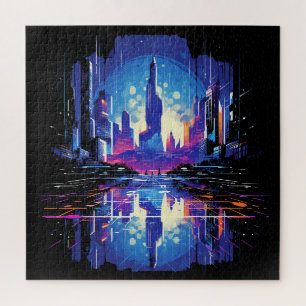 Futuristische Cyberpunk City Skyline Legpuzzel