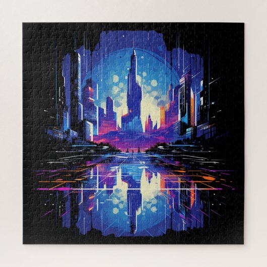 Futuristische Cyberpunk City Skyline Legpuzzel (Verticaal)