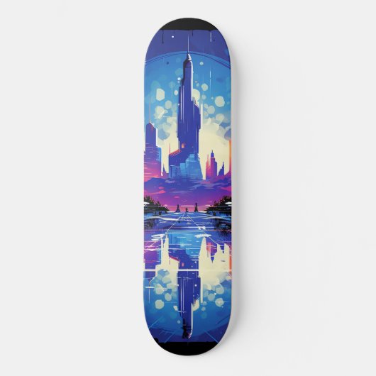 Futuristische Cyberpunk City Skyline Persoonlijk Skateboard (Voorkant)