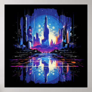 Futuristische Cyberpunk City Skyline Poster