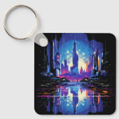 Futuristische Cyberpunk City Skyline Sleutelhanger (Voorkant)