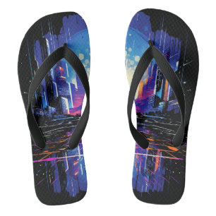 Futuristische Cyberpunk City Skyline Teenslippers