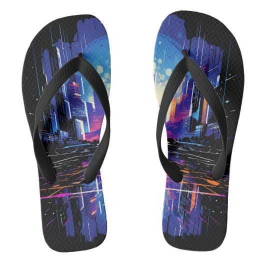 Futuristische Cyberpunk City Skyline Teenslippers (Voetbed)