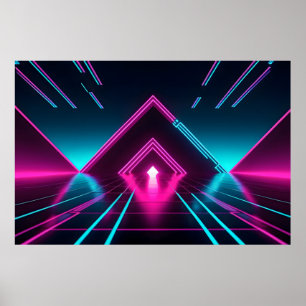 Futuristische Cyberpunk Driehoekige Portaal Geomet Poster