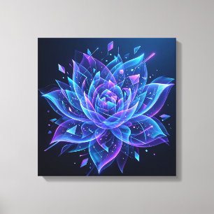 Futuristische Cyberpunk Glanz Neon Lotus Bloem Muu Canvas Afdruk