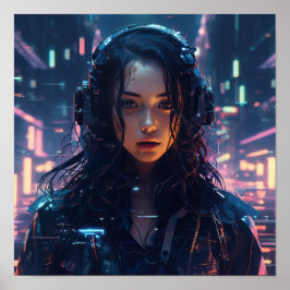 Futuristische Cyberpunk Glitched Holograms Poster 