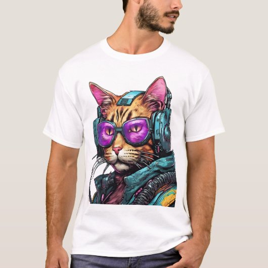 Futuristische cyberpunk kat t-shirt (Voorkant)