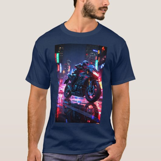 Futuristische Cyberpunk motorrijder T-shirt (Voorkant)