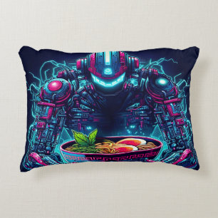 Futuristische Cyberpunk Robot Neon Voedsel Ramen Accent Kussen
