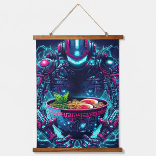 Futuristische Cyberpunk Robot Neon Voedsel Ramen Hangend Wandkleed