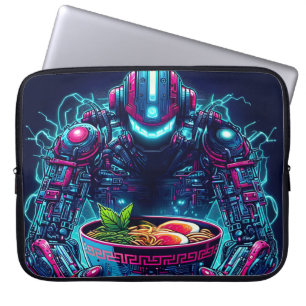 Futuristische Cyberpunk Robot Neon Voedsel Ramen Laptop Sleeve