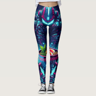 Futuristische Cyberpunk Robot Neon Voedsel Ramen Leggings