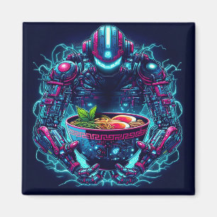 Futuristische Cyberpunk Robot Neon Voedsel Ramen Magneet