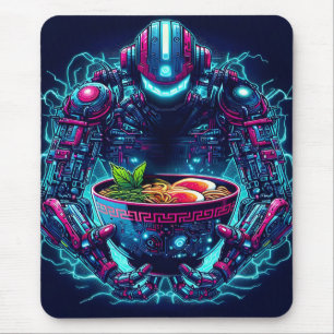 Futuristische Cyberpunk Robot Neon Voedsel Ramen Muismat