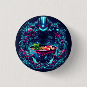 Futuristische Cyberpunk Robot Neon Voedsel Ramen Ronde Button 3,2 Cm