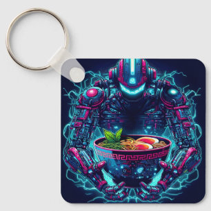 Futuristische Cyberpunk Robot Neon Voedsel Ramen Sleutelhanger