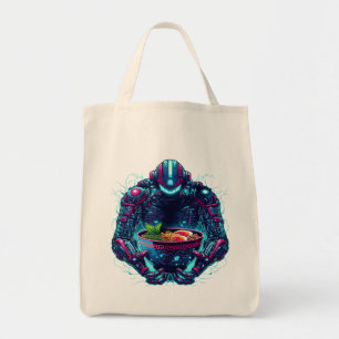 Futuristische Cyberpunk Robot Neon Voedsel Ramen Tote Bag