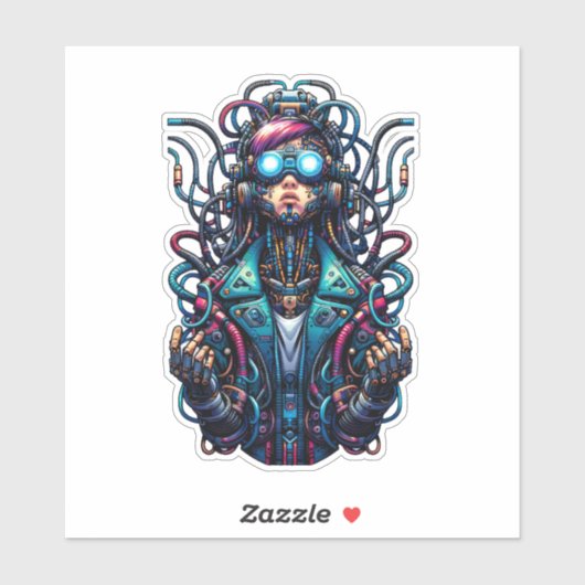 Futuristische Cyberpunk Techno Meisje Sticker (Vel)