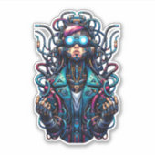 Futuristische Cyberpunk Techno Meisje Sticker (Voorkant)