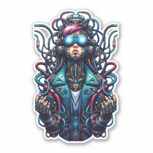 Futuristische Cyberpunk Techno Meisje Sticker (Voorkant)