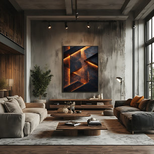 Futuristische donkere oranje betonnen abstract canvas afdruk